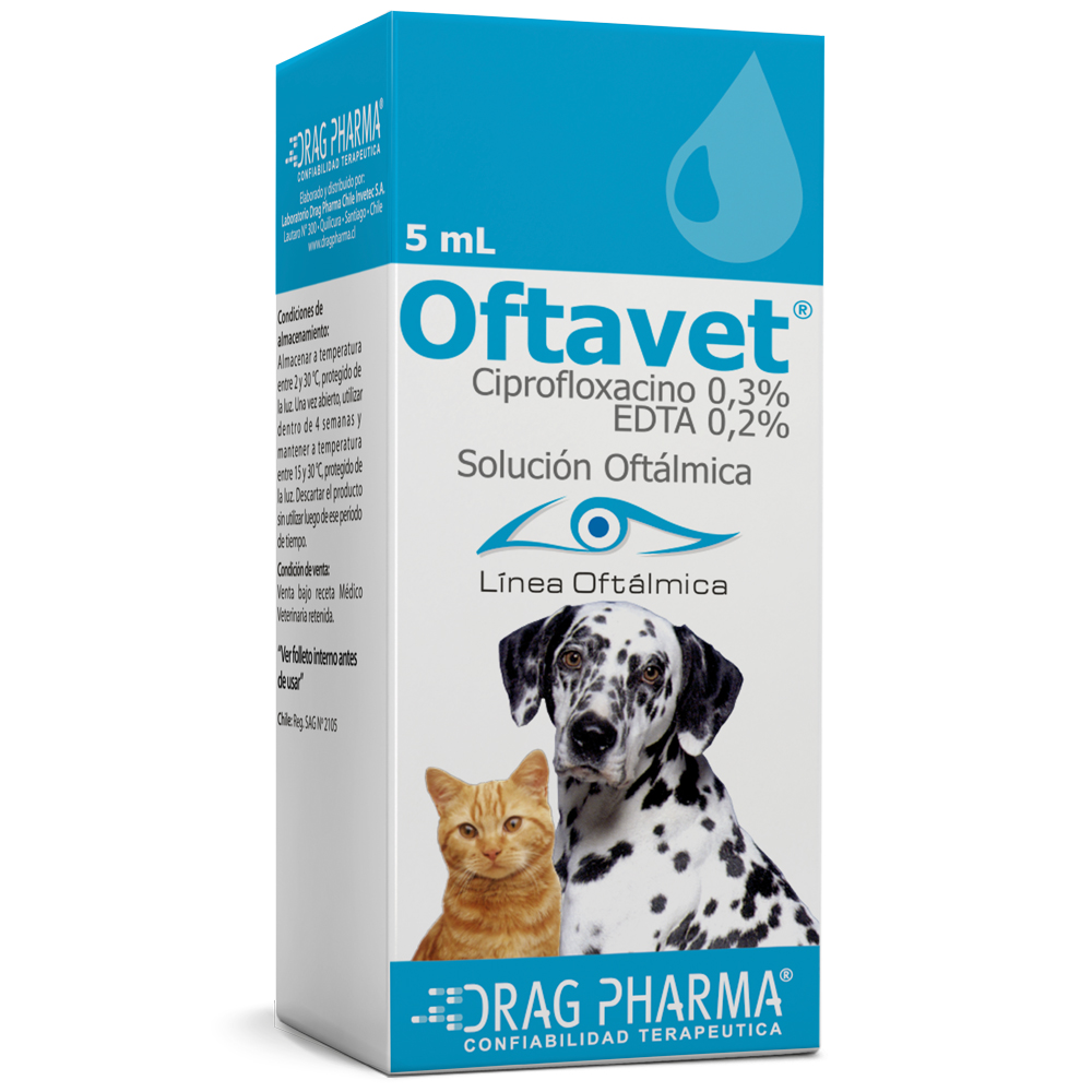 Oftavet Ciprofloxacino 0,3% EDTA 0,2% Solución Oftálmica 5 mL Perros y Gatos