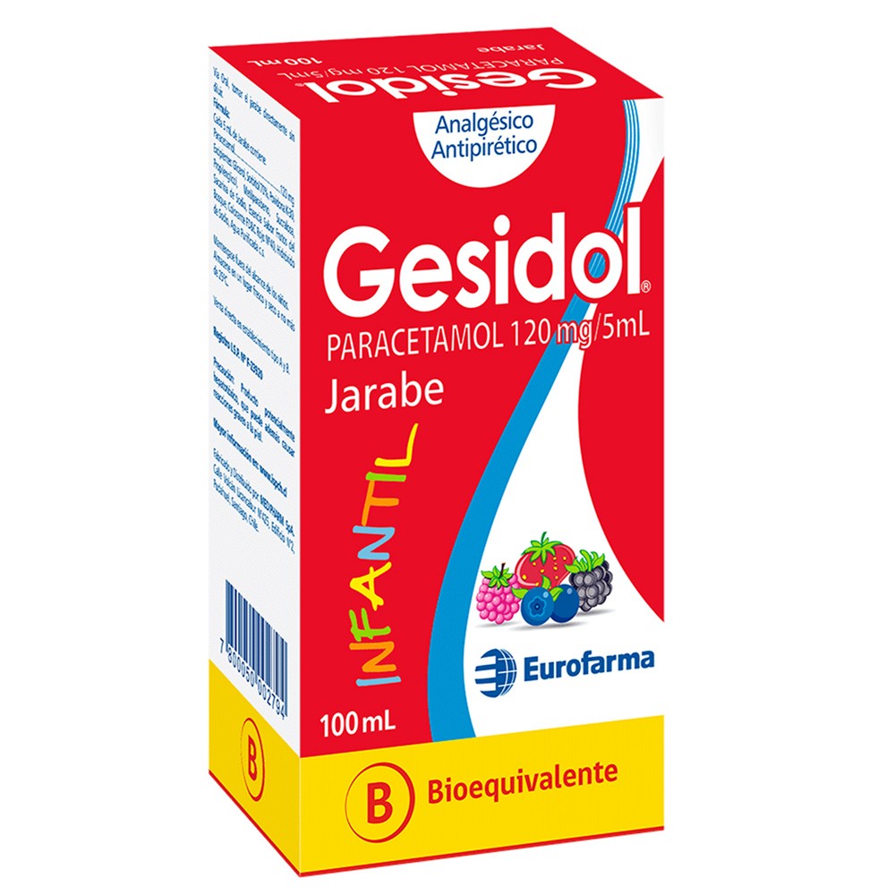 Gesidol Infantil Paracetamol 120 mg / 5 mL Jarabe 100 mL Farmacias