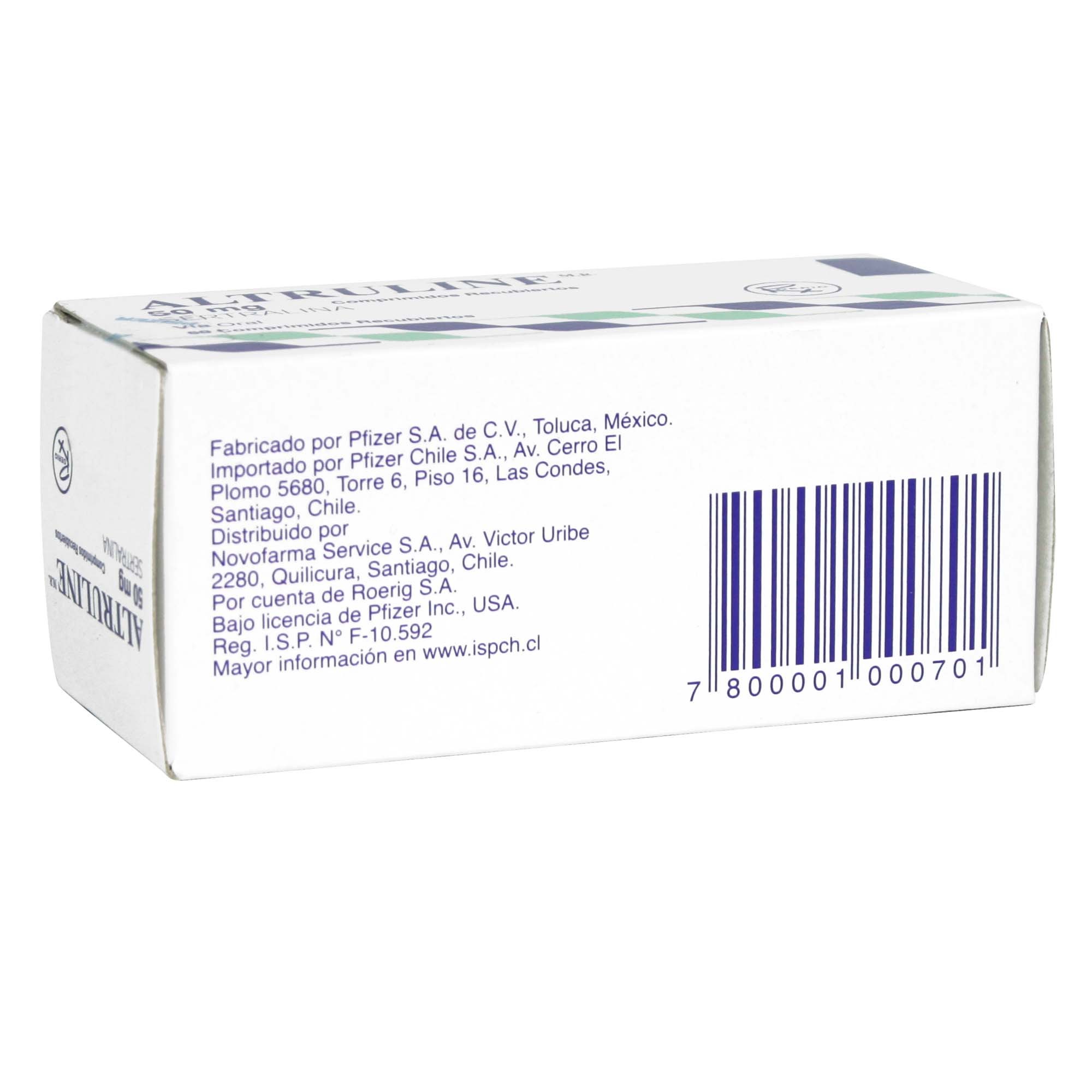 Altruline Sertralina 50 mg 60 Comprimidos Recubierto | Farmacias Cruz Verde