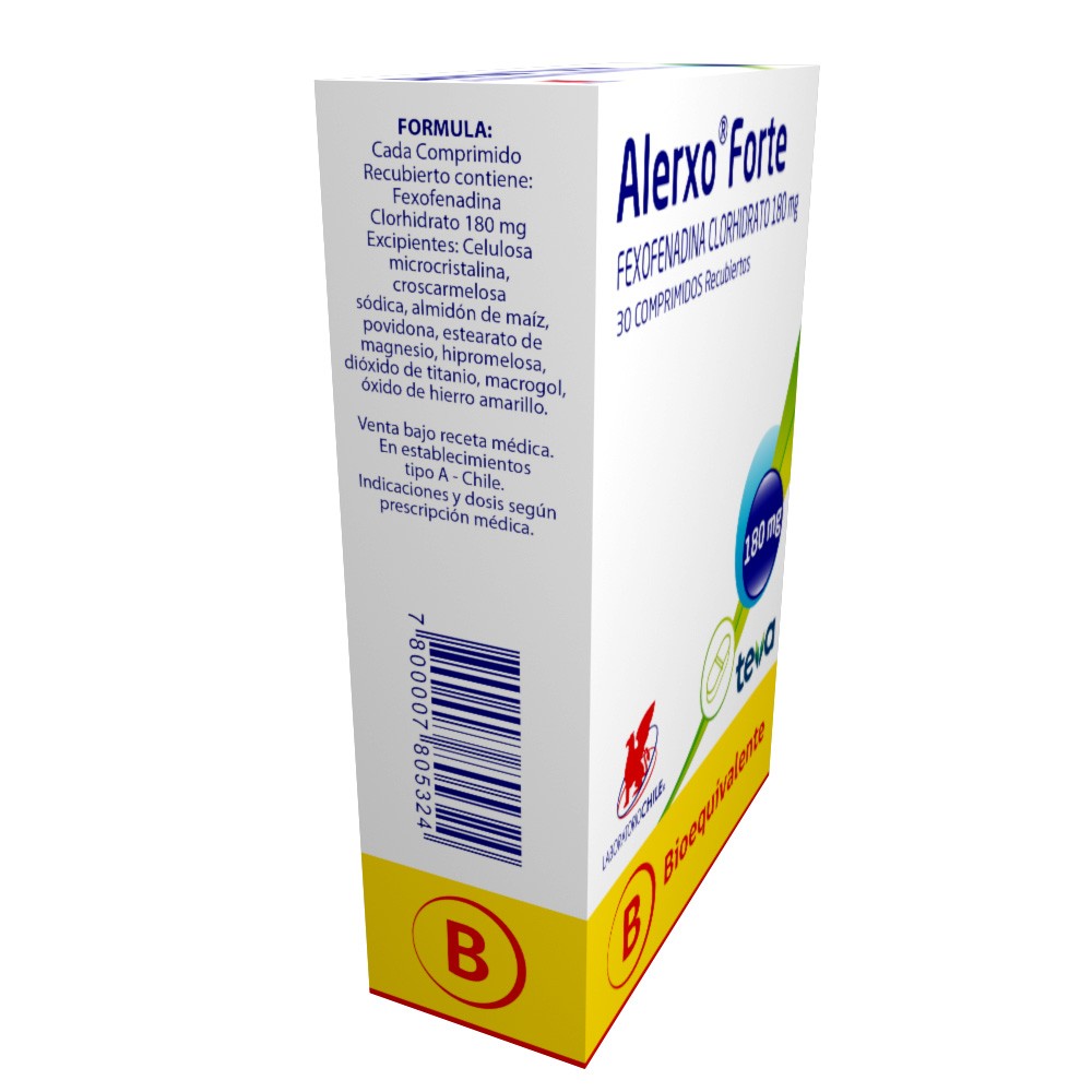 Alerxo Forte Fexofenadina Clorhidrato 180 mg 30 Comprimidos Recubiertos ...